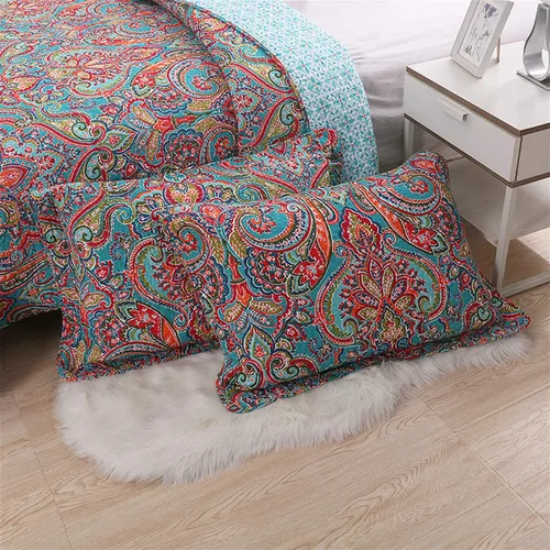 Vista 9 de Newrara Jacquard estilo algodón 3 piezas patchwork colcha Boho edredón juegos Queen (rojo)