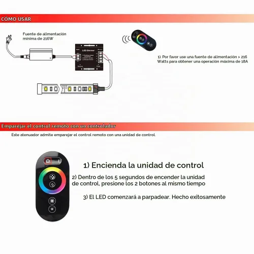 Vista 6 de RGB LED Dimmer Switch, DC 12V-24V RGB Dimmer Switch with Touch Slide