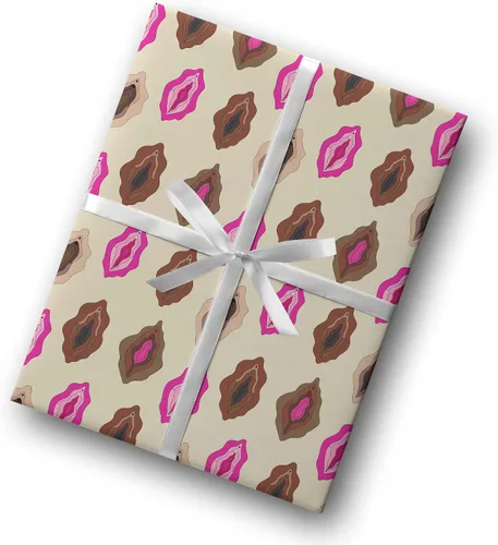 Vista 5 de Papel de regalo con patrón de vagina, papel de regalo de despedida de soltera NSFW, decoración de fiesta sexual (una hoja de 20 x 30 pulgadas)