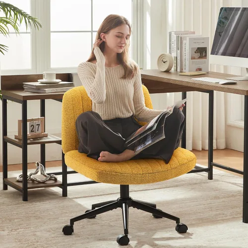 Vista 9 de Dowinx Silla cruzada con ruedas, tela preminum y cojín de muelles de bolsillo, silla de computadora giratoria ajustable, silla de computadora