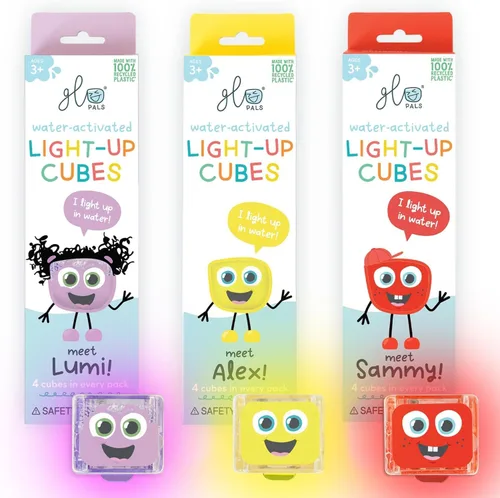 Vista 8 de Paquete de cubos luminosos activados por agua Glo Pals para juego sensorial – Paquete de 12 (Holly Jolly)