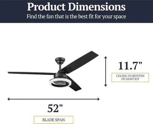 Vista 7 de Prominence Home Orbis - Ventilador de techo moderno para interiores de 52 pulgadas con luz LED, control remoto, motor reversible, 3 aspas de doble