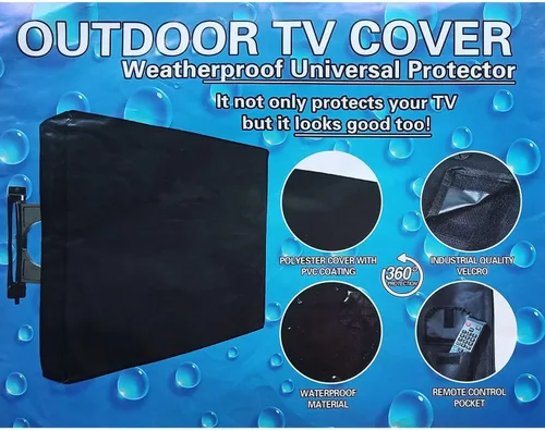 Vista 7 de Funda de TV para exteriores de 55 a 58 pulgadas, con cubierta inferior, fundas de TV impermeables 600D y material resistente a la intemperie a Negro