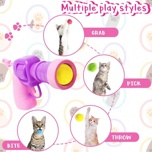 Vista 7 de 2 lanzadores de juguetes para gatos y 100 pelotas de pompón para gatos, lanzador de pelotas de juguete para gatos, juguete interactivo