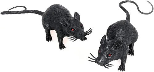 Vista 9 de Toyvian 2 piezas de juguete de ratón espeluznante espeluznante espeluznante rata falsa trucos de Halloween bromas accesorios juguete decoración