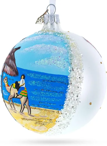 Vista 2 de Beach at Hammamet, adorno navideño de bola de cristal de Túnez, 4 pulgadas