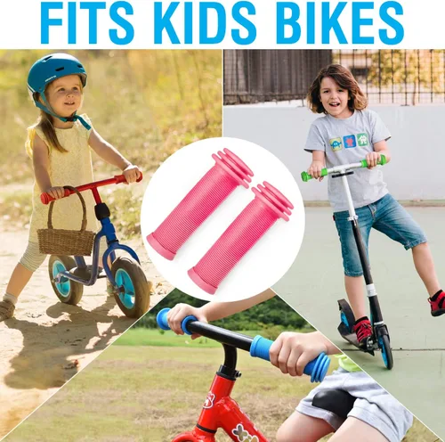 Vista 5 de MARQUE Mini empuñaduras para manillar de bicicleta para niños, empuñaduras de bicicleta con patrón de hongo, agarre cómodo para bicicleta infantil