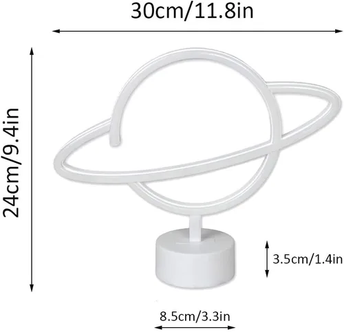 Vista 6 de ENUOLI Letreros de luz de neón de planeta rosa, luces de noche LED con pedestal, decoración de habitación, batería/operación USB, letreros de neón
