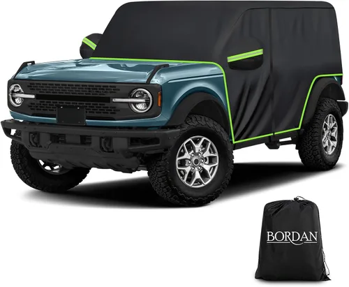 Vista 15 de Funda de coche para Ford Bronco de 2 puertas, 420D, funda impermeable para todo tipo de clima, sol, lluvia, UV, polvo, cubierta de cabina