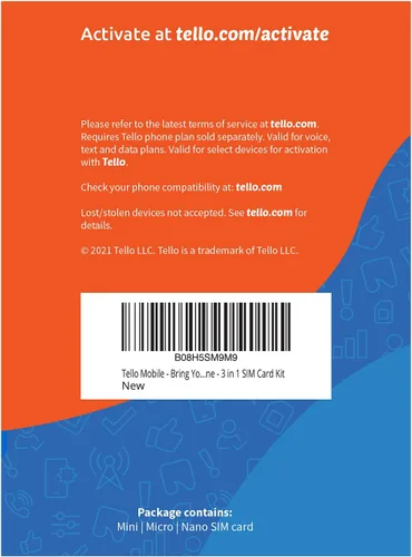 Vista 3 de Tello Mobile - Tarjeta SIM prepagada de EE. UU. (3 en 1) Kit para traer tu propio teléfono Planes telefónicos desde $5/mes hasta $25/mes