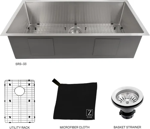 Vista 8 de ZLINE - Fregadero de cocina Meribel de acero inoxidable con rejilla inferior de 33 pulgadas (SRS-33)