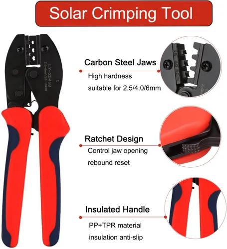 Vista 3 de Kit de herramientas de crimpadora solar, conectores de cable solar para cable de panel solar de 14-10 AWG, montaje e instalación de crimpado