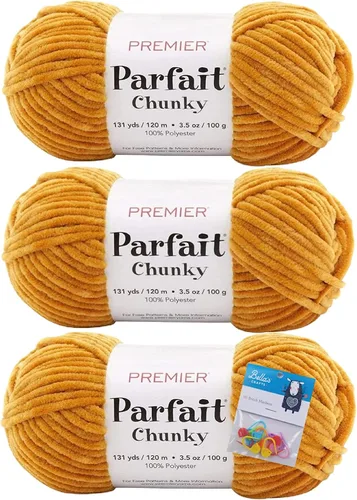 Vista 31 de Premier Yarns Parfait - Ovillo de felpilla grueso, 3.5 onzas, 6 unidades, peso súper voluminoso, paquete de 3 unidades con marcadores de puntada