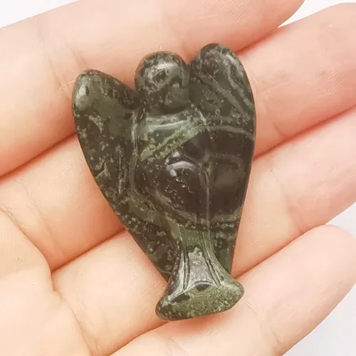 Vista 7 de Estatua de ángel guardián de oración de cristal curativo de labradorita negra natural, 1.5 pulgadas, tallado en bolsillo, figuras de piedra de palma