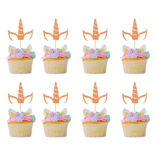 Vista 7 de 24 piezas de decoración de cupcakes de cuerno de unicornio para temática de unicornio, baby shower, cumpleaños, boda, compromiso, fiesta Cuerno