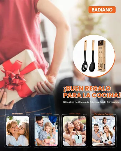 Vista 7 de Cucharas de cocina de silicona, excelentes para recoger guarniciones y servir guisos abundantes, de silicona mate libre de BPA, cuchara de servir