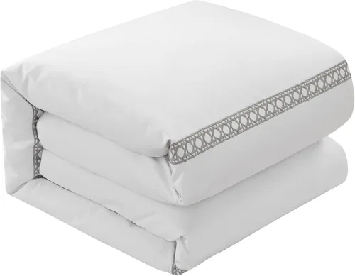 Vista 5 de Chic Home Lewiston - Juego de funda de edredón de mezcla de algodón de 3 piezas, 1500 hilos, color blanco sólido con detalles de costuras bordadas