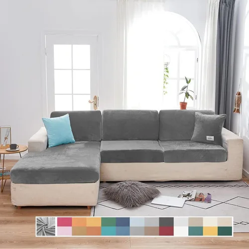 Vista 6 de Funda de terciopelo para sofá separada, fundas de sofá para sofá de 2 cojines, súper elásticas, resistentes al desgaste, protector de muebles Beige