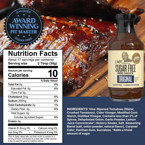 Vista 3 de G Hughes Smokehouse Salsa de barbacoa sin azúcar, Hickory, 18 & SF Original 18 oz (paquete de 2)