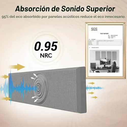 Vista 3 de TONOR 4 PCS Paneles Acústicos Grandes, 35.4″ * 11.8″ * 2.36″ Panel de Fibra de Vidrio 3D a Prueba de Sonido con Autoadhesivo Completo, Panel