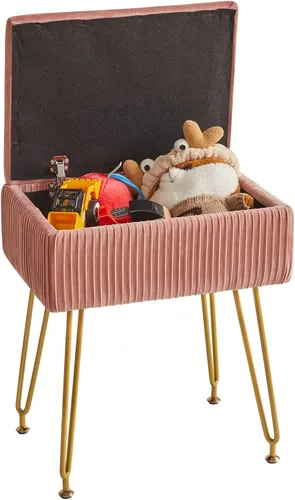 Vista 8 de YMYNY Taburete de tocador con almacenamiento, taburete otomano cuadrado, taburete de maquillaje multifuncional moderno para dormitorio, sala de Beige