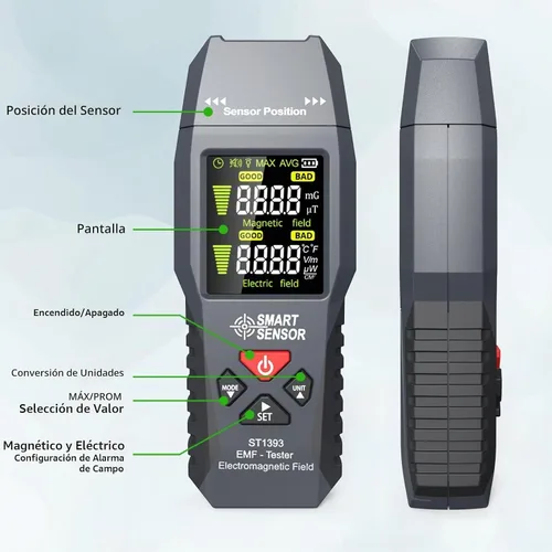 Vista 4 de Medidor EMF, probador de EMF LCD portátil, detector de radiación de campo electromagnético digital para el hogar, oficina, automóvil, vehículo