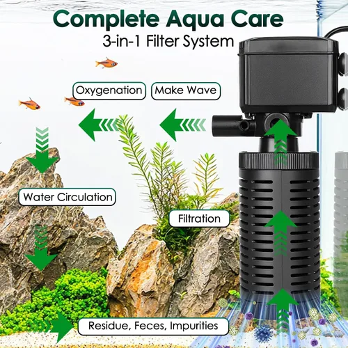 Vista 2 de hygger Filtro sumergible para acuario pequeño de 15-30 galones, filtración en tanque con aireación para agua salada y agua dulce, filtros internos