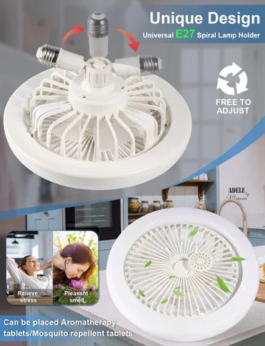 Vista 4 de CornerSmith Ventilador de techo cerrado con luz, ventiladores pequeños de enchufe sin aspas de 10 pulgadas con control remoto, luces LED regulables