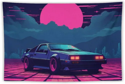 Vista 11 de josnmre Retrowave Jdm Classic Car Retro Cyberpunk Tapestry Wall Hanging for Bedroom Aesthetic Art Home Decor Dorm Classroom Living Room Tapestries