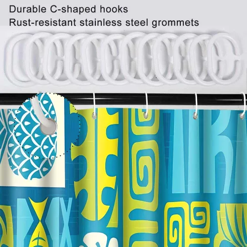 Vista 5 de Hawaii - Cortina de ducha exótica Tiki, 36 x 72 pulgadas, cortinas de ducha retro hawaianas étnicas de pez, piña, estilo tribal Tiki Juego