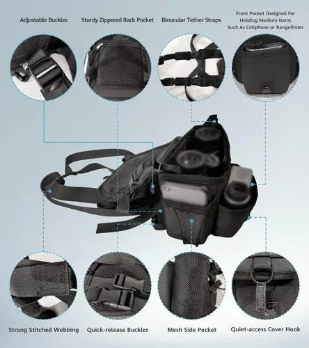 Vista 4 de GAIARENA - Arnés de binocular, impermeable, con bolsa de telémetro para binoculares de 20 x 50, arnés de pecho binocular ajustable para caza