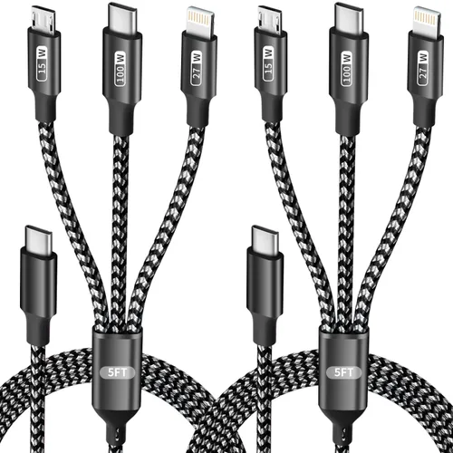 Vista 17 de Cable de carga USB C a 4 en 1 con doble puerto tipo C de 5 pies, cable de carga múltiple para múltiples dispositivos, cables USB con puerto