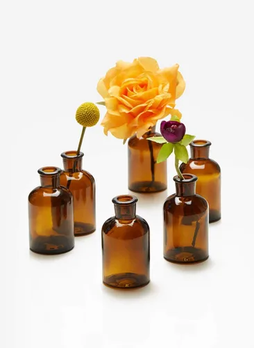 Vista 7 de Serene Spaces Living Jarrones de botella medicinal de ámbar oscuro, frascos de boticario, botellas de vidrio decorativas, centro de mesa
