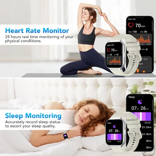 Vista 5 de Reloj inteligente para hombres y mujeres (respuesta/hacer llamadas), reloj de seguimiento de fitness de 1.96 pulgadas, resistente al agua IP68