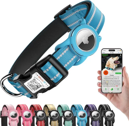 Vista 9 de Collar de perro Airtag con código QR, collar reflectante para perro con soporte Airtag, acolchado suave y hebilla de bloqueo de seguridad ajustable