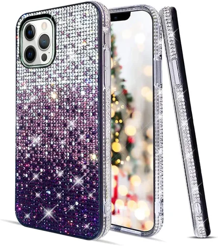 Vista 8 de LUVI Compatible con iPhone 13 Pro Max Bling Case Cute Glitter Diamond para mujeres y niñas, diamantes de imitación brillantes, parachoques