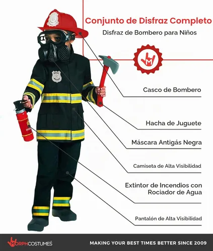 Vista 2 de Morph - Disfraz de bombero para niños (2 colores) - Disfraz de bombero y de bombero para niños, para Halloween Negro