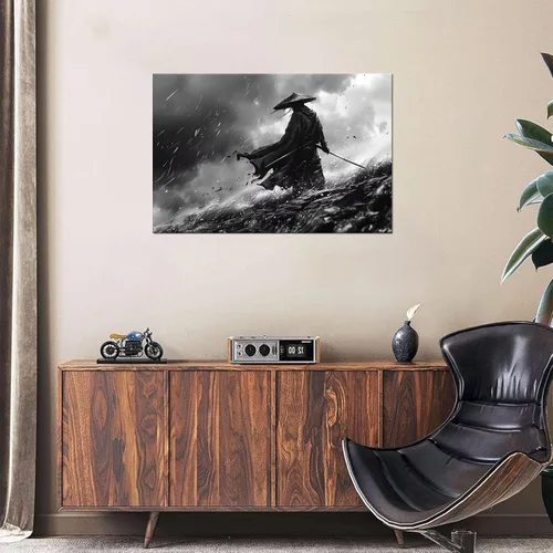 Vista 5 de Arte de pared de samurái japonés para sala de estar y dormitorio, impresiones en lienzo japonesas, póster samurái, arte enmarcado listo para colgar