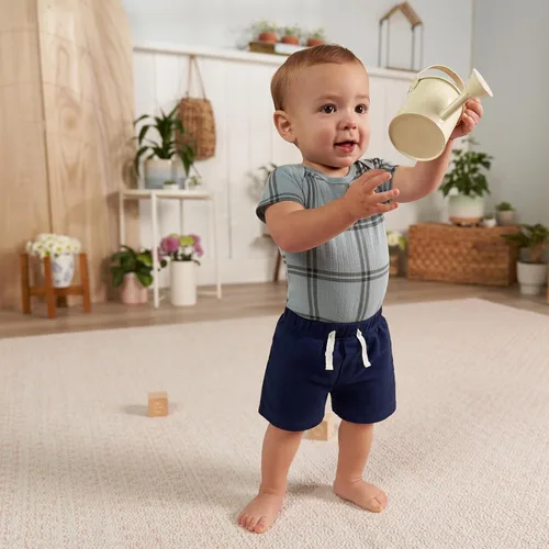 Vista 6 de Gerber Paquete de 3 pantalones cortos de punto para bebés y niños pequeños Azul