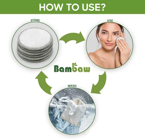Vista 4 de Bambaw Redondas de algodón reutilizables para cara, 16 rondas con 1 bolsa para lavandería y almacenamiento, almohadillas de algodón reutilizables