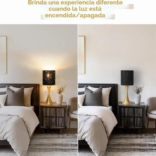 Vista 7 de Lámpara táctil para dormitorio, lámpara de mesa dorada regulable en 3 vías con pantalla estrellada negra, lámpara decorativa de mesita de noche Base