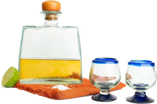 Vista 5 de Auténticos vasos de chupito de tequila mexicano soplados a mano - Juego de 4-2 oz - Mini snifters de vidrio - Base pesada - Coñac