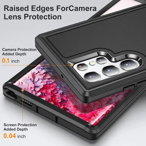 Vista 5 de Funda para Samsung Galaxy S22 Ultra con función atril de 3 capas de grado militar, funda protectora de silicona resistente a prueba de golpes