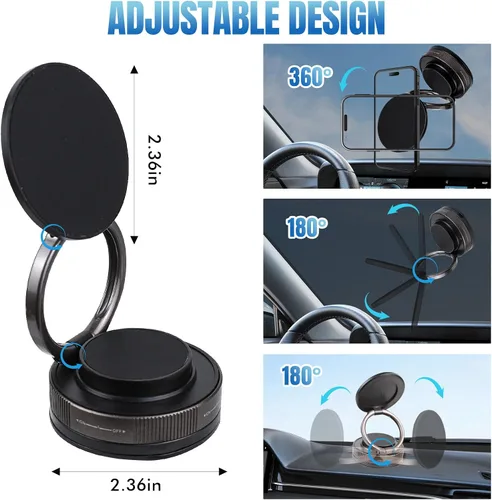 Vista 2 de Soporte magnético para teléfono con succión al vacío, soporte retráctil plegable para teléfono celular con ventosa, soporte de teléfono ajustable