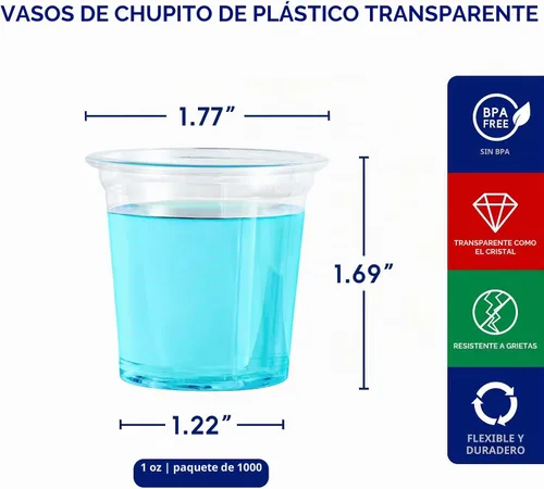 Vista 2 de JOLLY CHEF Paquete de 1000 vasos de chupito de plástico, vasos de gelatina desechables transparentes de 1 onza, reutilizables, perfectos