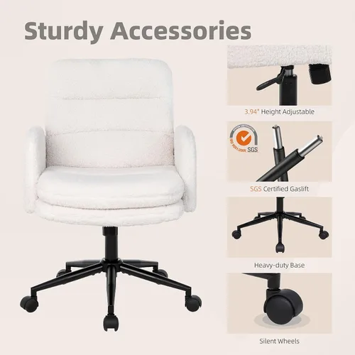Vista 7 de Youhauchair Silla de escritorio tapizada giratoria para oficina en casa, altura ajustable, respaldo medio, silla moderna de cachemira sintética