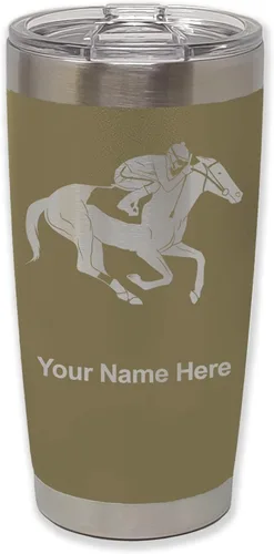 Vista 20 de LaserGram Vaso aislado al vacío de 20 onzas, carreras de caballos, grabado personalizado incluido (negro)