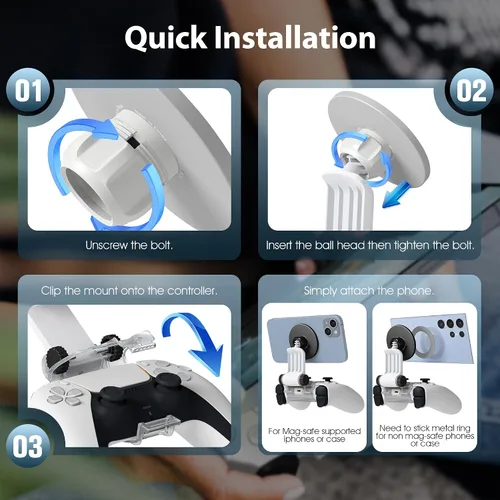 Vista 7 de Clip de montaje de teléfono para controlador magnético compatible con controlador PS5 Dualsense, accesorios de soporte ajustable Mag-Safe