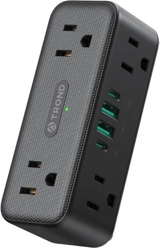 Vista 8 de TROND Extensor de toma de corriente con enchufe giratorio 360, divisor de enchufe de 3 vías con 6 enchufes a tierra, protector de sobretensiones