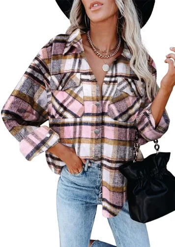Vista 6 de ZOLUCKY Chaqueta de manga larga con botones para mujer, talla grande, blusas
